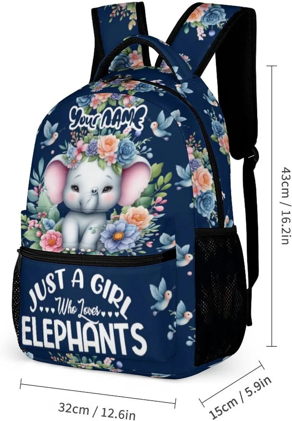 Custom Elephant School Backpack for Kids Girls Boys, 16 Inch Cute Elephant Themed Bookbag, Personalized School Backpack for Students Children, sustainable, Lightweight, Large Capacity