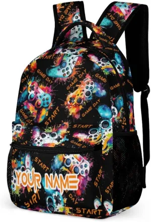 Custom Gamepad School Backpack for Kids Girls Boys, 16 Inch Cute Gaming Themed Bookbag, Personalized School Backpack for Students Children, Lightweight, Large Capacity