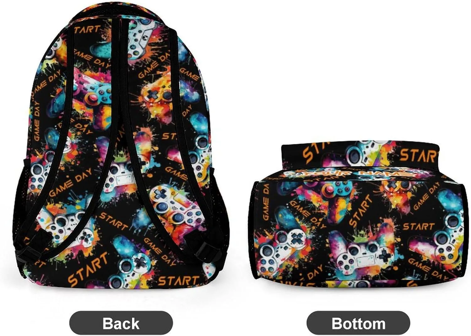 Custom Gamepad School Backpack for Kids Girls Boys, 16 Inch Cute Gaming Themed Bookbag, Personalized School Backpack for Students Children, Lightweight, Large Capacity
