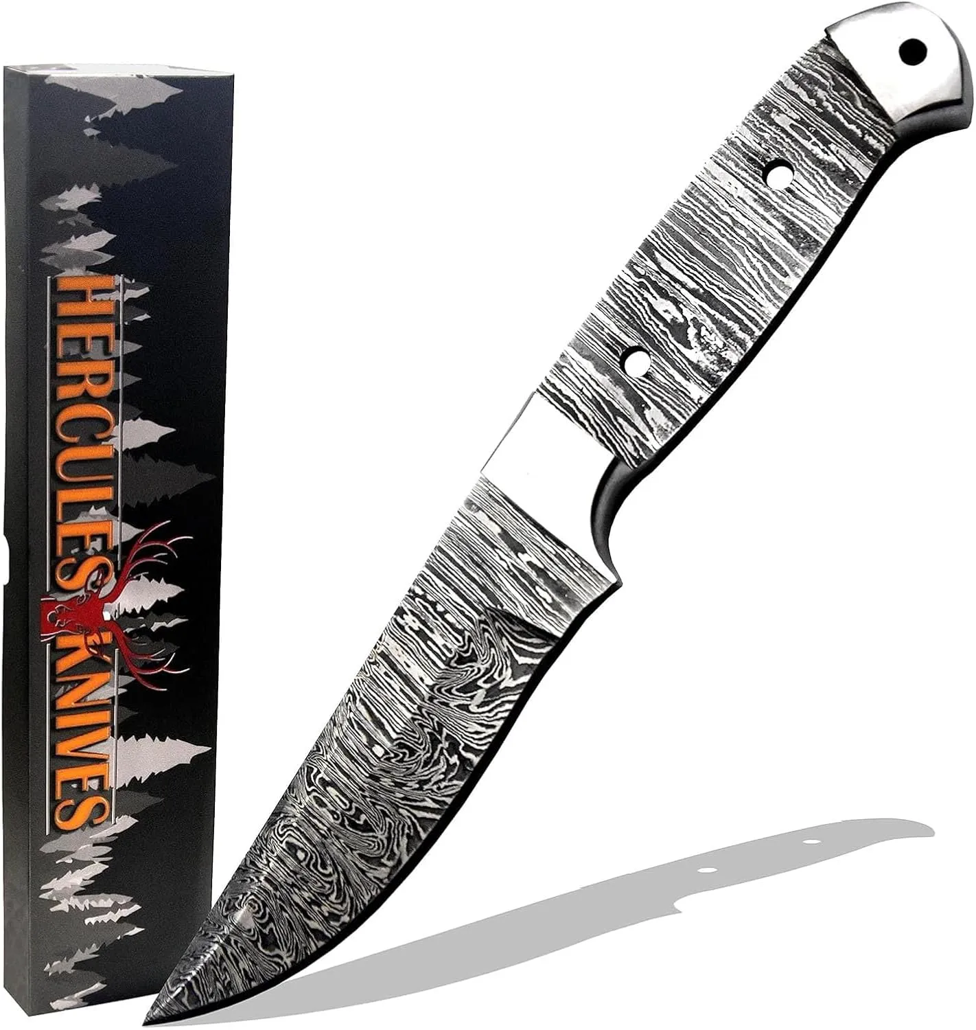 Custom Hand Forged Damascus Steel Blank Blade Hunting Knife DIY Damascus Blade Billet Camping, Bushcraft, Hiking Knives Handmade Steel Bolster Knife Making Supply (BB-10)
