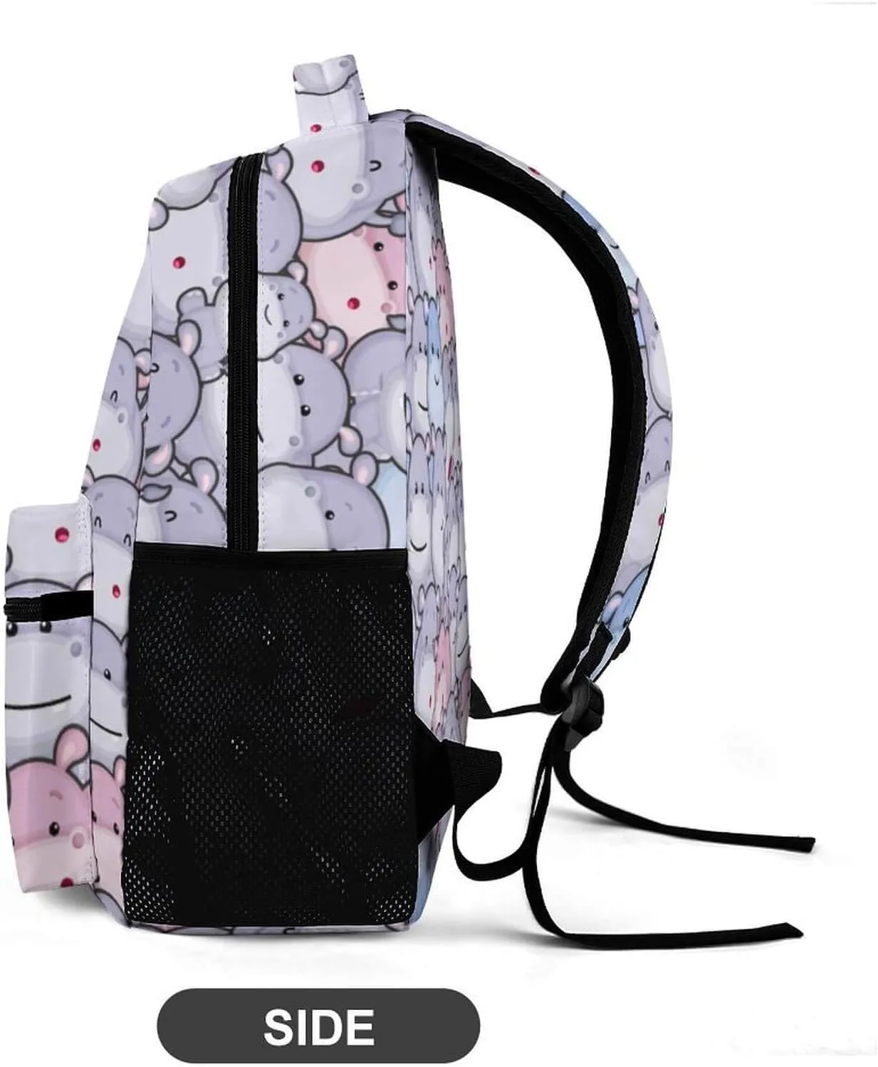 Custom Hippo School Backpack for Kids Girls Boys, 16 Inch Cute Hippos Themed Bookbag, Personalized School Backpack for Students Children, Lightweight, Large Capacity