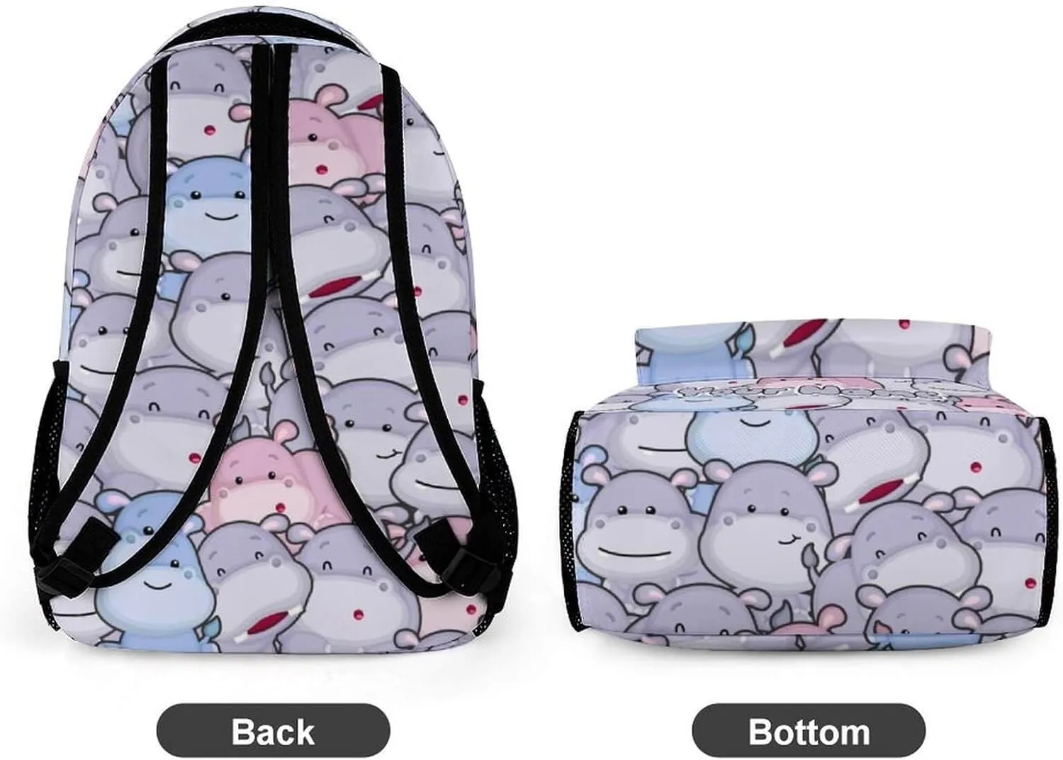 Custom Hippo School Backpack for Kids Girls Boys, 16 Inch Cute Hippos Themed Bookbag, Personalized School Backpack for Students Children, Lightweight, Large Capacity