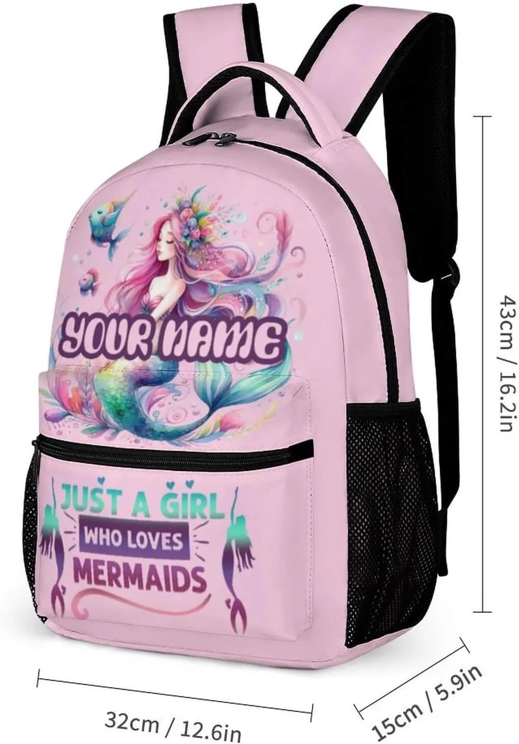 Custom Mermaid Backpack with Lunch Box & Pencil Case for Kids Girls Boys School, 16 Inch Cute Mermaids Bookbag, School Backpack for Students Children, Lightweight, Large Capacity