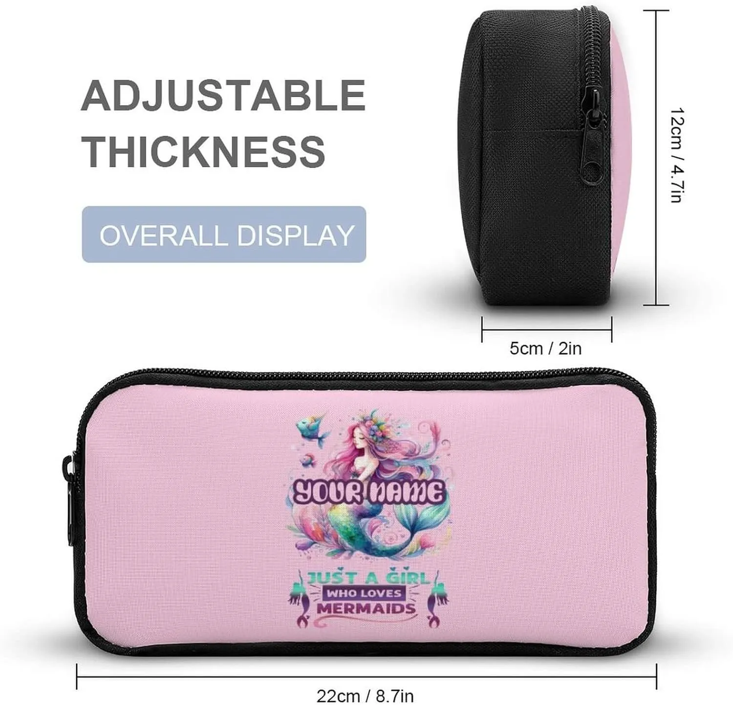 Custom Mermaid Backpack with Lunch Box & Pencil Case for Kids Girls Boys School, 16 Inch Cute Mermaids Bookbag, School Backpack for Students Children, Lightweight, Large Capacity