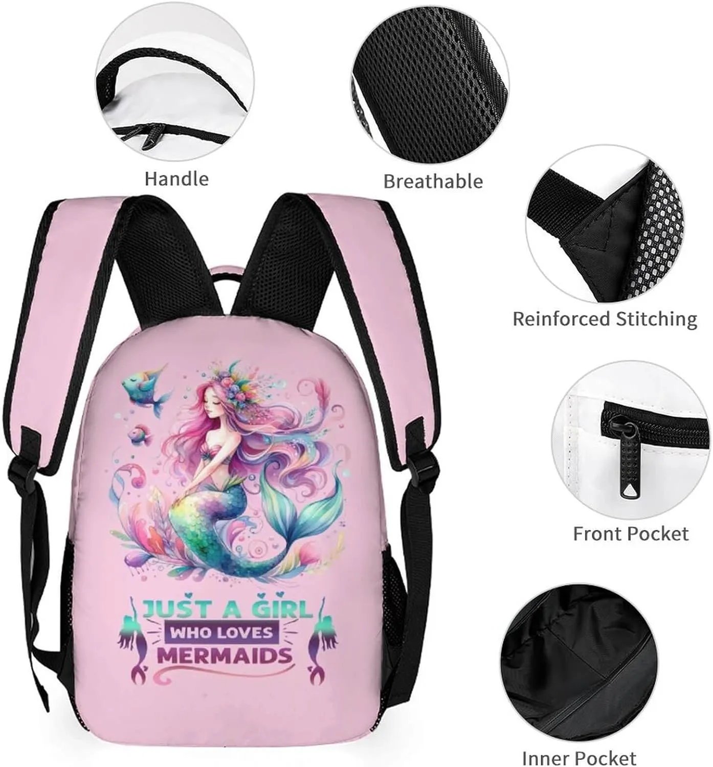 Custom Mermaid School Backpack for Kids Girls Boys, 16 Inch Cute Mermaids Themed Bookbag, Personalized School Backpack for Students Children, Lightweight, Large Capacity