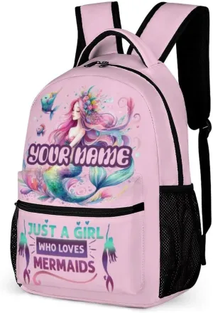 Custom Mermaid School Backpack for Kids Girls Boys, 16 Inch Cute Mermaids Themed Bookbag, Personalized School Backpack for Students Children, Lightweight, Large Capacity