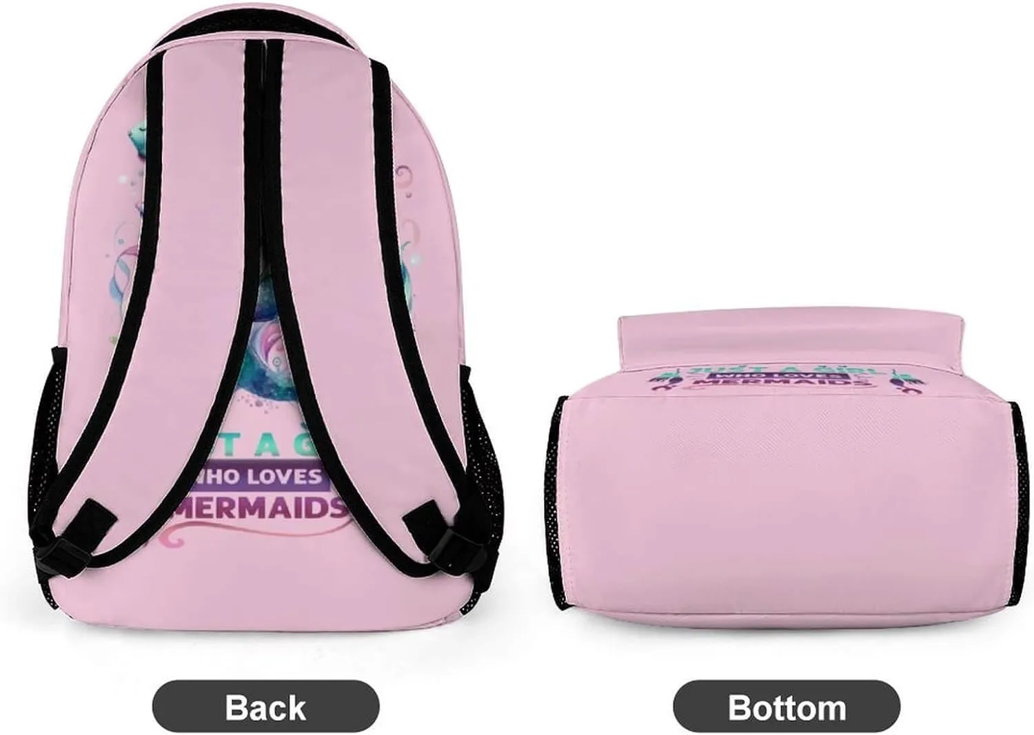 Custom Mermaid School Backpack for Kids Girls Boys, 16 Inch Cute Mermaids Themed Bookbag, Personalized School Backpack for Students Children, Lightweight, Large Capacity