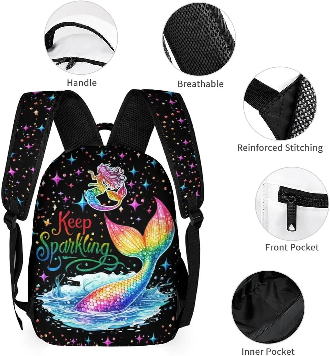 Custom Mermaid Tail School Backpack for Kids Girls Boys, 16 Inch Cute Mermaids Themed Bookbag, Personalized School Backpack for Students Children, Lightweight, Large Capacity