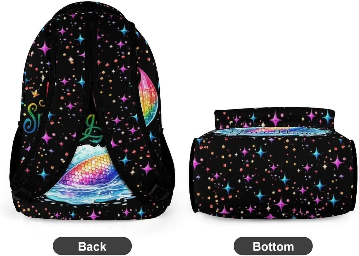 Custom Mermaid Tail School Backpack for Kids Girls Boys, 16 Inch Cute Mermaids Themed Bookbag, Personalized School Backpack for Students Children, Lightweight, Large Capacity