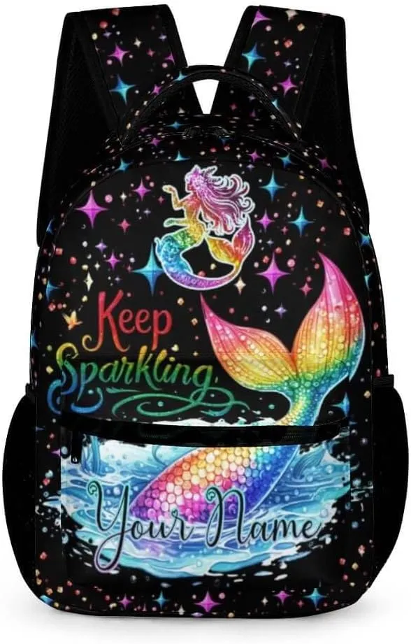 Custom Mermaid Tail School Backpack for Kids Girls Boys, 16 Inch Cute Mermaids Themed Bookbag, Personalized School Backpack for Students Children, Lightweight, Large Capacity