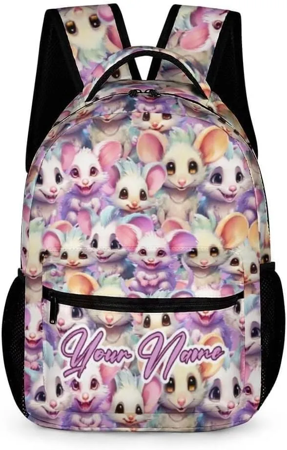 Custom Opossum School Backpack for Kids Girls Boys, 16 Inch Cute Opossums Themed Bookbag, Personalized School Backpack for Students Children, Lightweight, Large Capacity