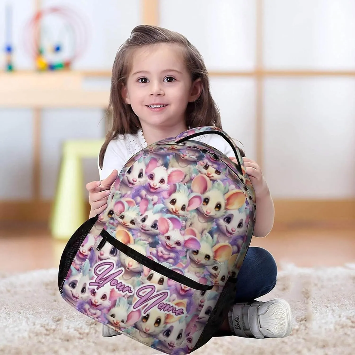 Custom Opossum School Backpack for Kids Girls Boys, 16 Inch Cute Opossums Themed Bookbag, Personalized School Backpack for Students Children, Lightweight, Large Capacity