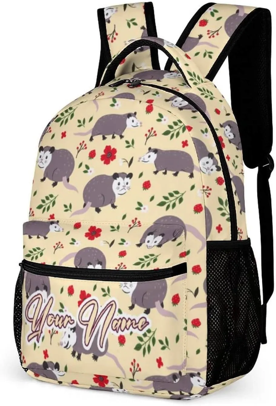 Custom Opossum School Backpack for Kids Girls Boys, 16 Inch Cute Opossums Themed Bookbag, Personalized School Backpack for Students Children, Lightweight, Large Capacity