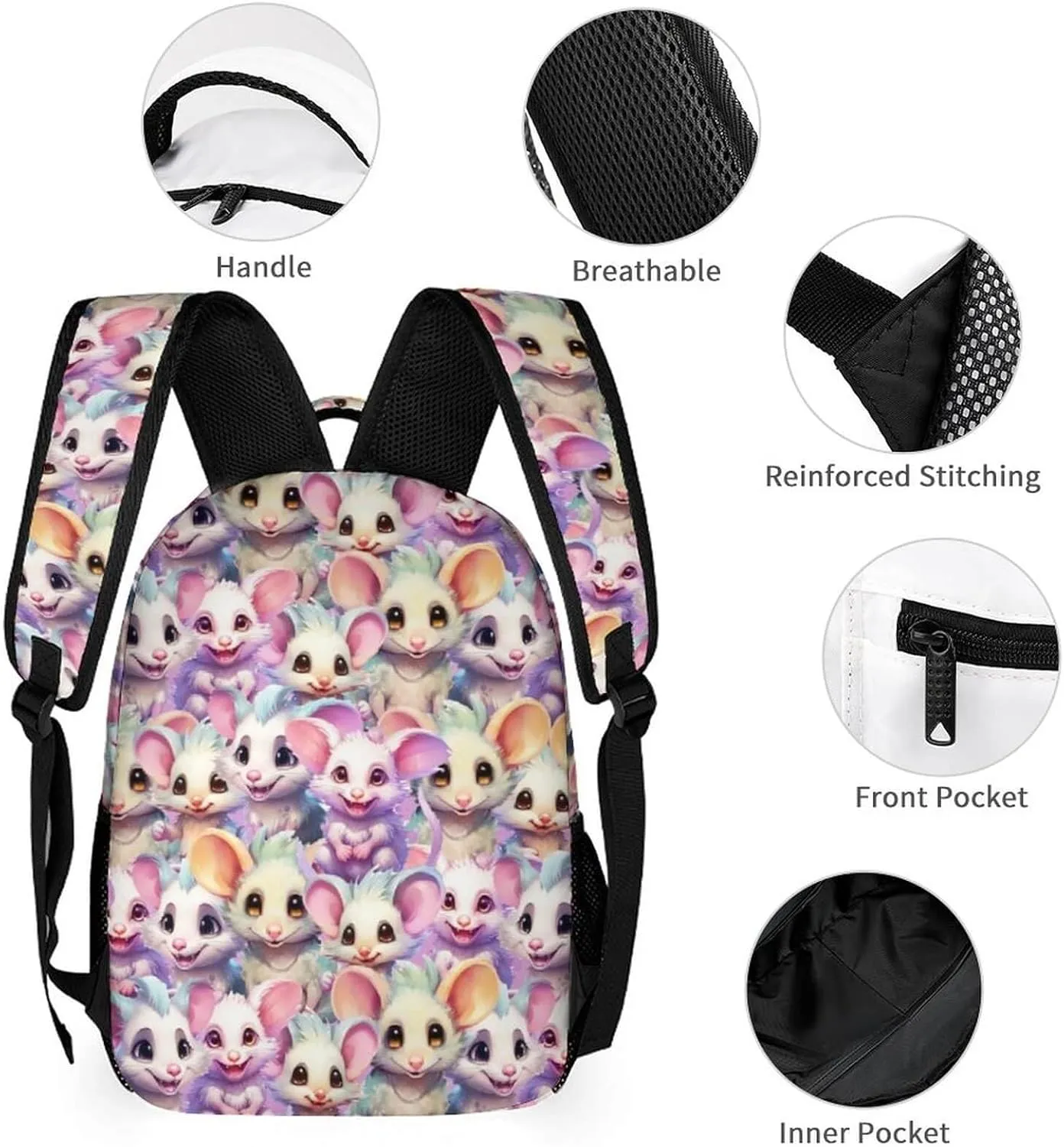 Custom Opossum School Backpack for Kids Girls Boys, 16 Inch Cute Opossums Themed Bookbag, Personalized School Backpack for Students Children, Lightweight, Large Capacity