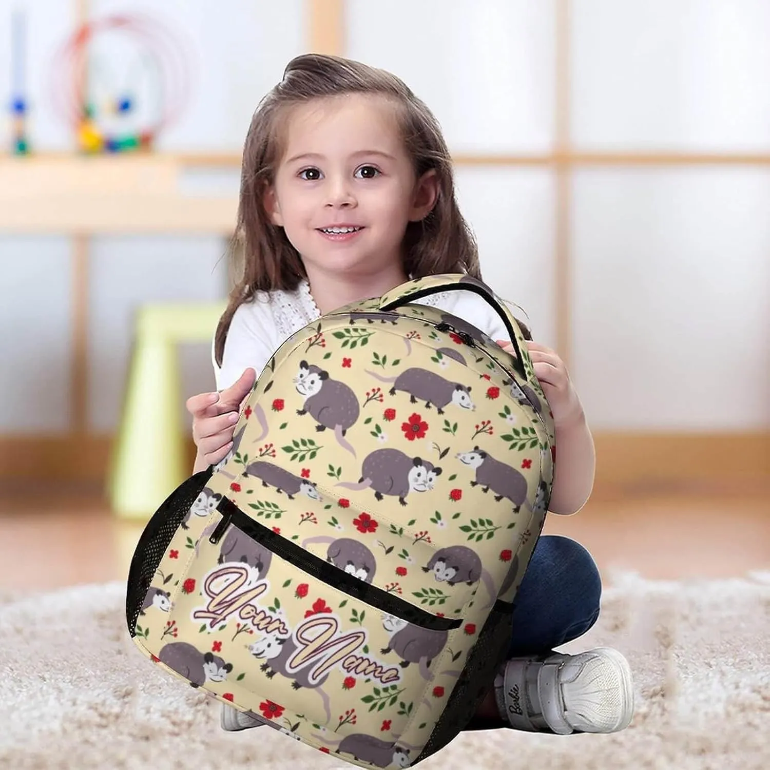 Custom Opossum School Backpack for Kids Girls Boys, 16 Inch Cute Opossums Themed Bookbag, Personalized School Backpack for Students Children, Lightweight, Large Capacity