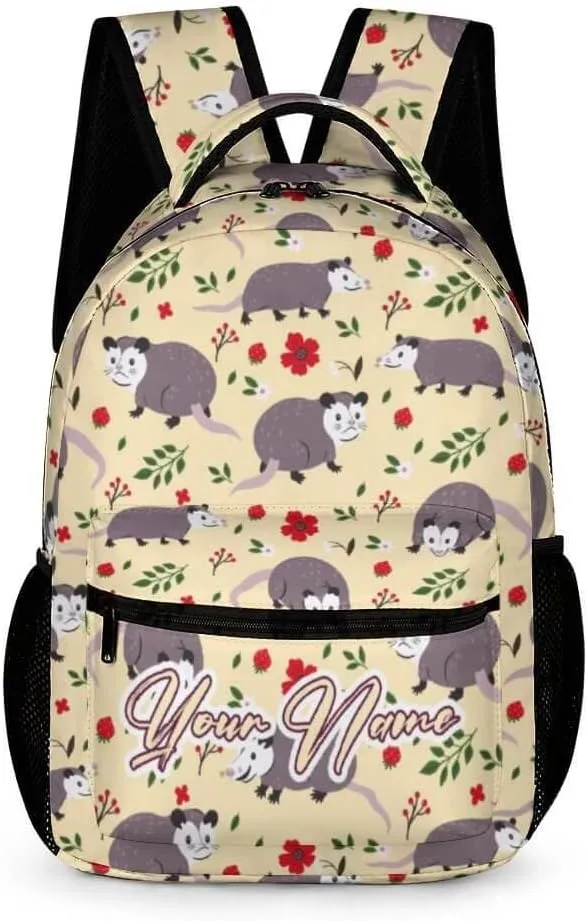 Custom Opossum School Backpack for Kids Girls Boys, 16 Inch Cute Opossums Themed Bookbag, Personalized School Backpack for Students Children, Lightweight, Large Capacity