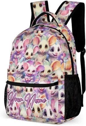 Custom Opossum School Backpack for Kids Girls Boys, 16 Inch Cute Opossums Themed Bookbag, Personalized School Backpack for Students Children, Lightweight, Large Capacity