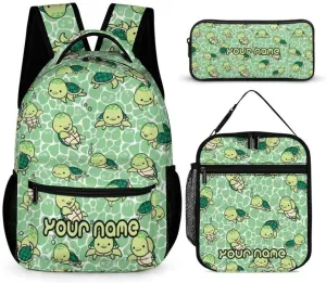 Custom Sea Turtle Backpack with Lunch Box & Pencil Case for Kids Girls Boys School, 16 Inch Cute Sea Turtle Bookbag, School Backpack for Students Children, Lightweight, Large Capacity