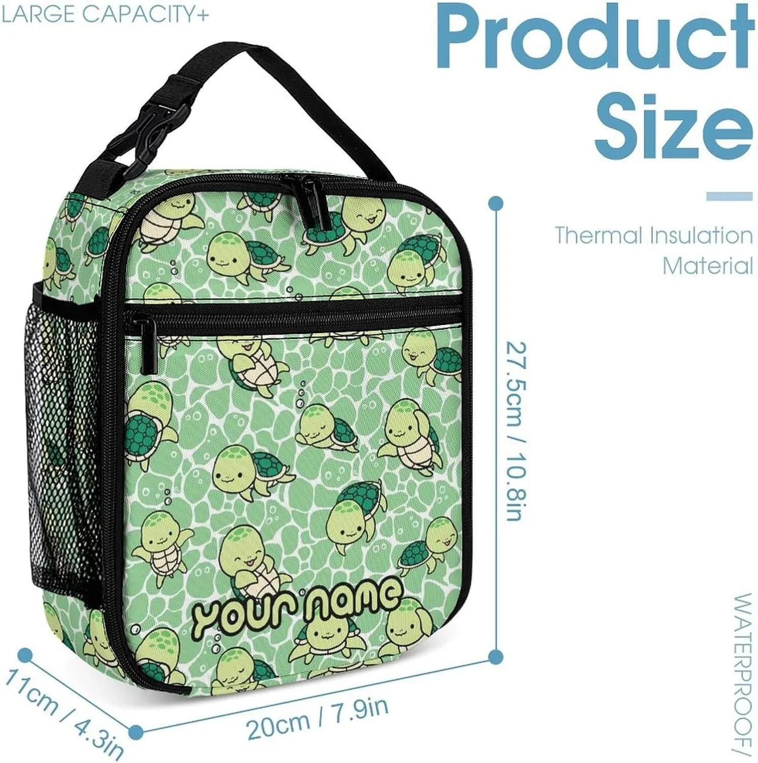 Custom Sea Turtle Backpack with Lunch Box & Pencil Case for Kids Girls Boys School, 16 Inch Cute Sea Turtle Bookbag, School Backpack for Students Children, Lightweight, Large Capacity