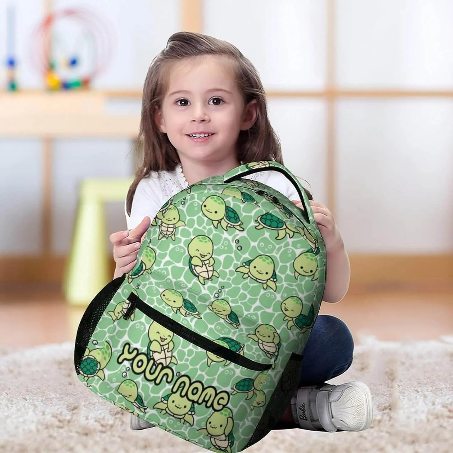 Custom Sea Turtle School Backpack for Kids Girls Boys, 16 Inch Cute Sea Turtle Themed Bookbag, Personalized School Backpack for Students Children, Lightweight, Large Capacity