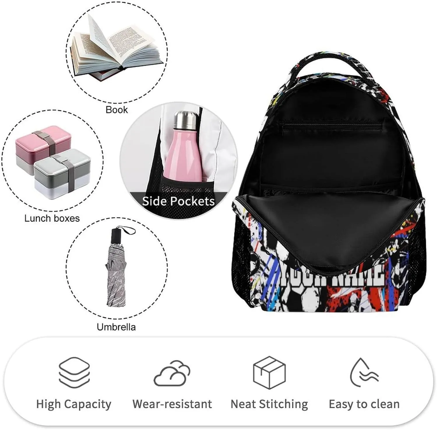 Custom Soccer School Backpack for Kids Girls Boys, 16 Inch Cool Soccer Themed Bookbag, Personality School Backpack for Students Children, sustainable, Lightweight, Large Capacity