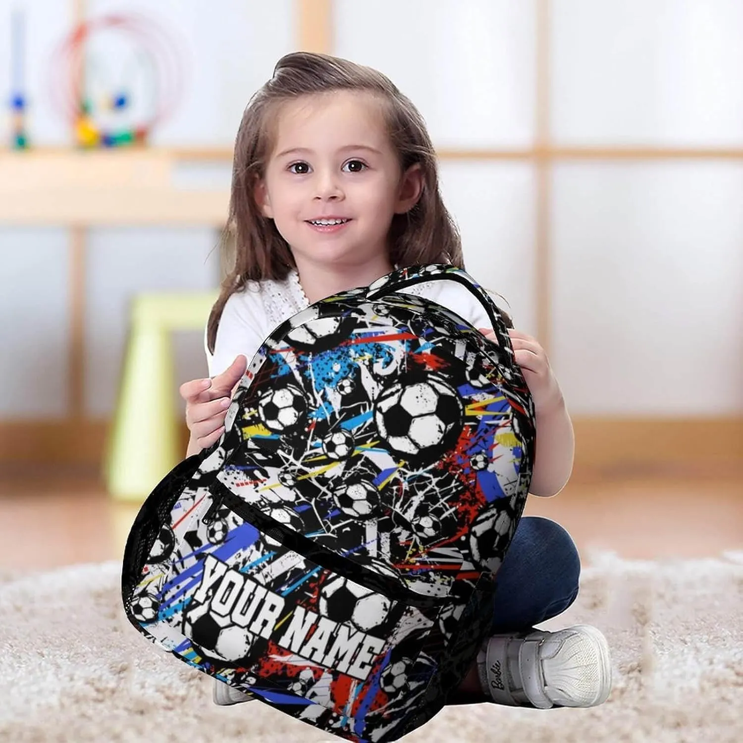 Custom Soccer School Backpack for Kids Girls Boys, 16 Inch Cool Soccer Themed Bookbag, Personality School Backpack for Students Children, sustainable, Lightweight, Large Capacity