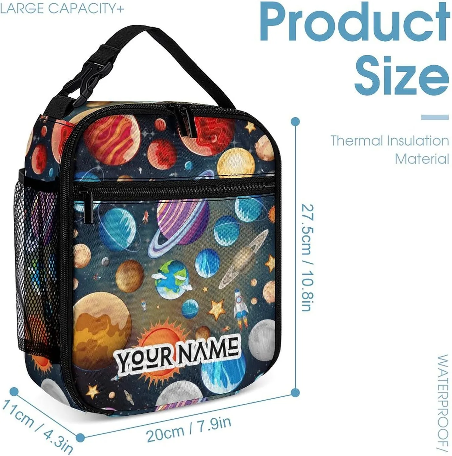 Custom Solar System Backpack with Lunch Box & Pencil Case for Kids Girls Boys School, 16 Inch Cute Planet Bookbag, School Backpack for Students Children, Lightweight, Large Capacity
