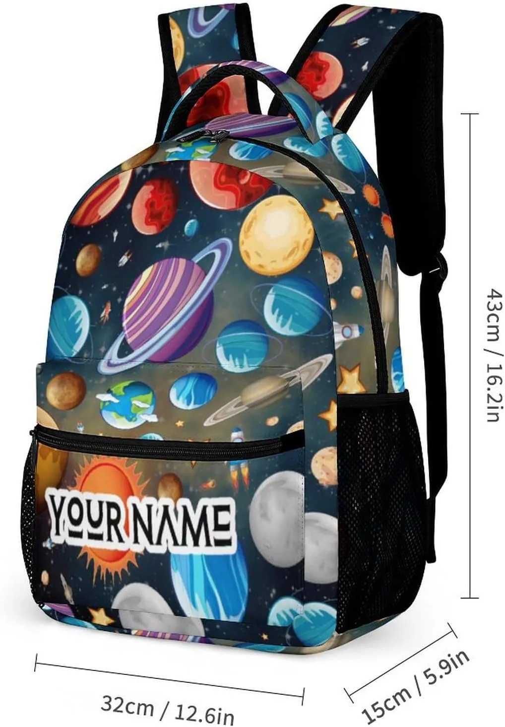 Custom Solar System Backpack with Lunch Box & Pencil Case for Kids Girls Boys School, 16 Inch Cute Planet Bookbag, School Backpack for Students Children, Lightweight, Large Capacity