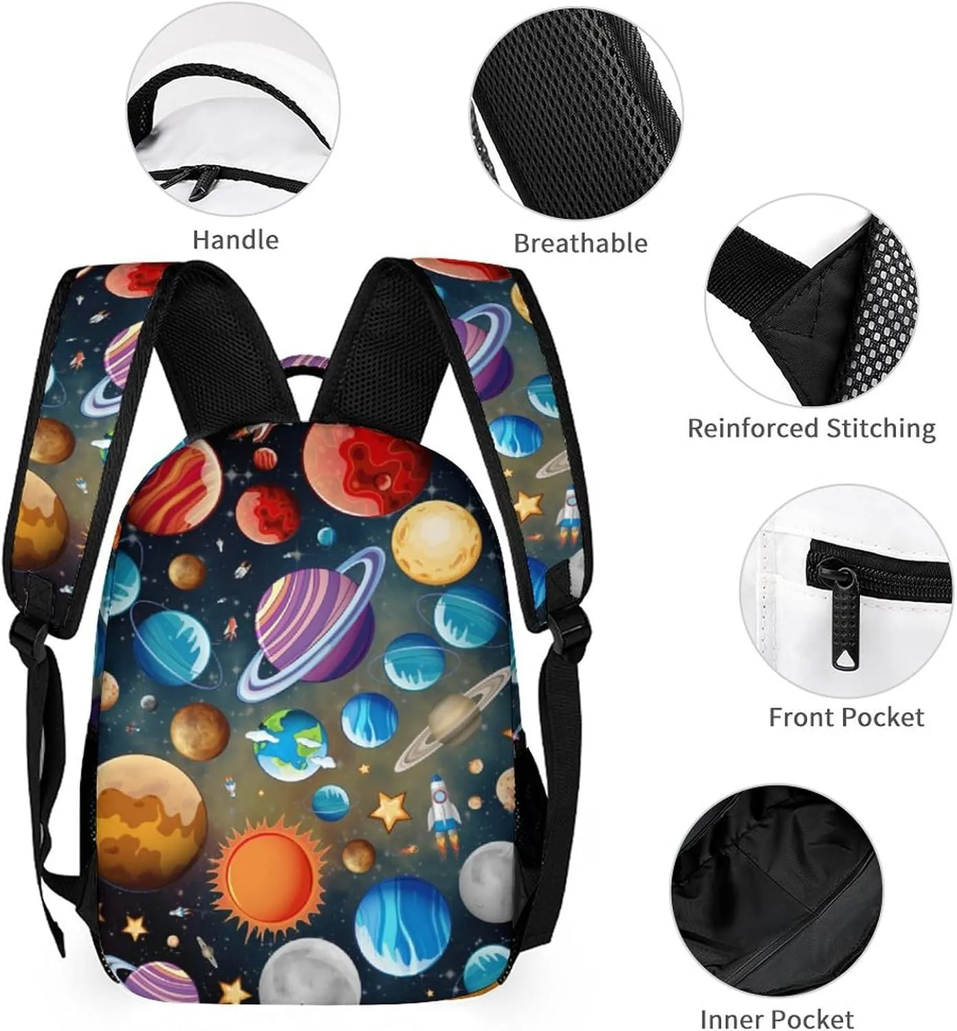 Custom Solar System Backpack with Lunch Box & Pencil Case for Kids Girls Boys School, 16 Inch Cute Planet Bookbag, School Backpack for Students Children, Lightweight, Large Capacity