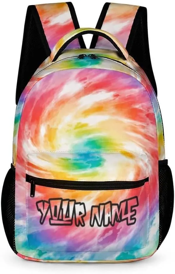 Custom Tie Dye School Backpack for Kids Girls Boys, 16 Inch Cute Tie Dye Themed Bookbag, Personalized School Backpack for Students Children, Lightweight, Large Capacity