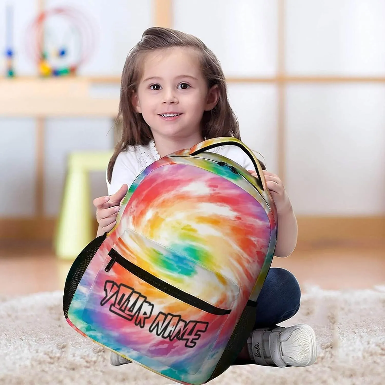Custom Tie Dye School Backpack for Kids Girls Boys, 16 Inch Cute Tie Dye Themed Bookbag, Personalized School Backpack for Students Children, Lightweight, Large Capacity