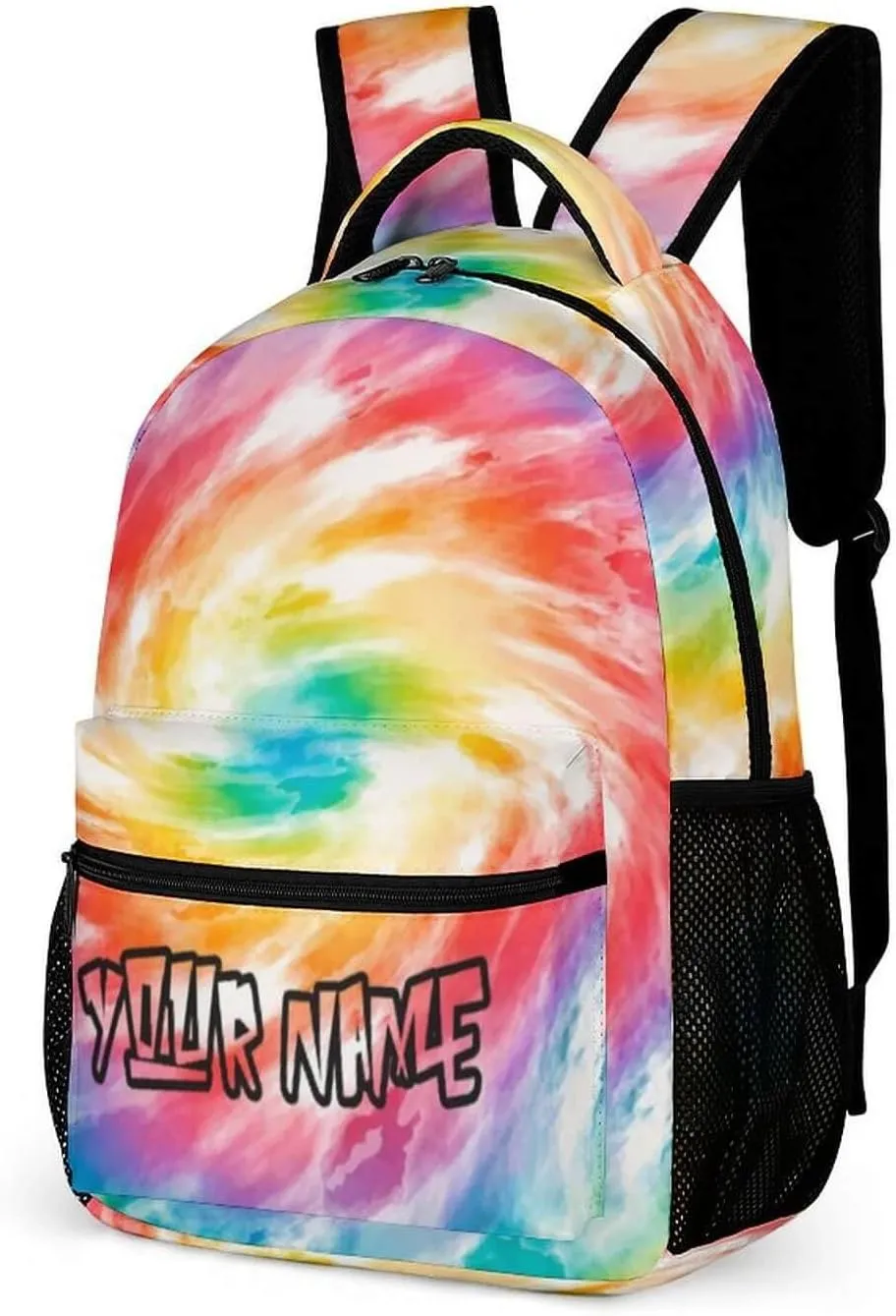Custom Tie Dye School Backpack for Kids Girls Boys, 16 Inch Cute Tie Dye Themed Bookbag, Personalized School Backpack for Students Children, Lightweight, Large Capacity