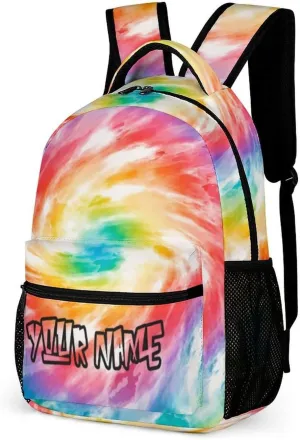 Custom Tie Dye School Backpack for Kids Girls Boys, 16 Inch Cute Tie Dye Themed Bookbag, Personalized School Backpack for Students Children, Lightweight, Large Capacity