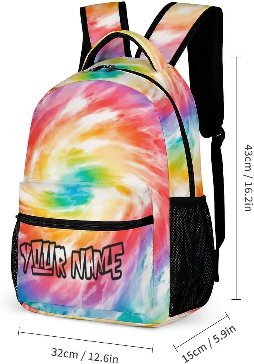 Custom Tie Dye School Backpack for Kids Girls Boys, 16 Inch Cute Tie Dye Themed Bookbag, Personalized School Backpack for Students Children, Lightweight, Large Capacity