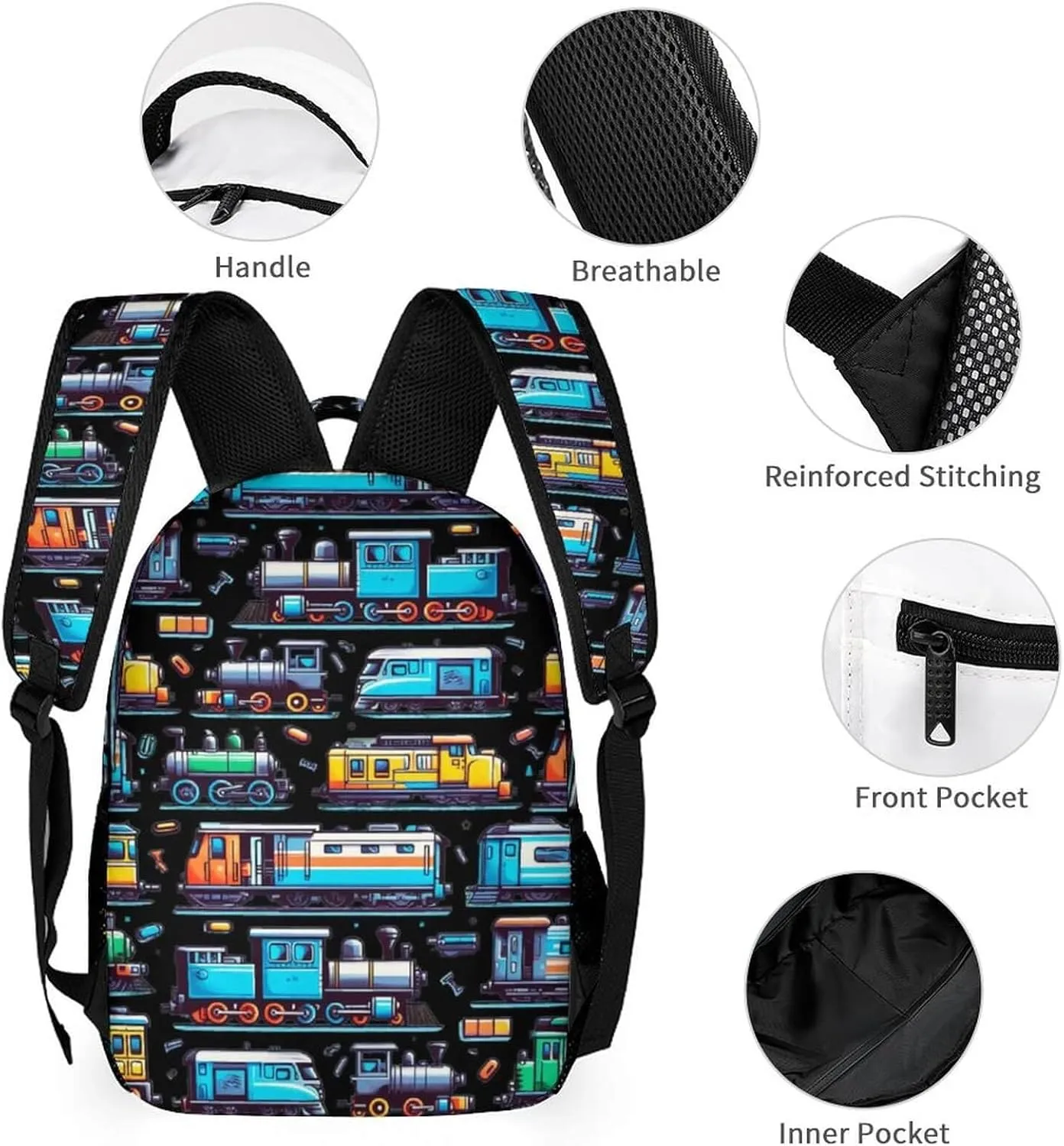 Custom Train School Backpack for Kids Girls Boys, 16 Inch Cute Train Themed Bookbag, Personalized School Backpack for Students Children, Lightweight, Large Capacity