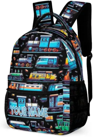 Custom Train School Backpack for Kids Girls Boys, 16 Inch Cute Train Themed Bookbag, Personalized School Backpack for Students Children, Lightweight, Large Capacity