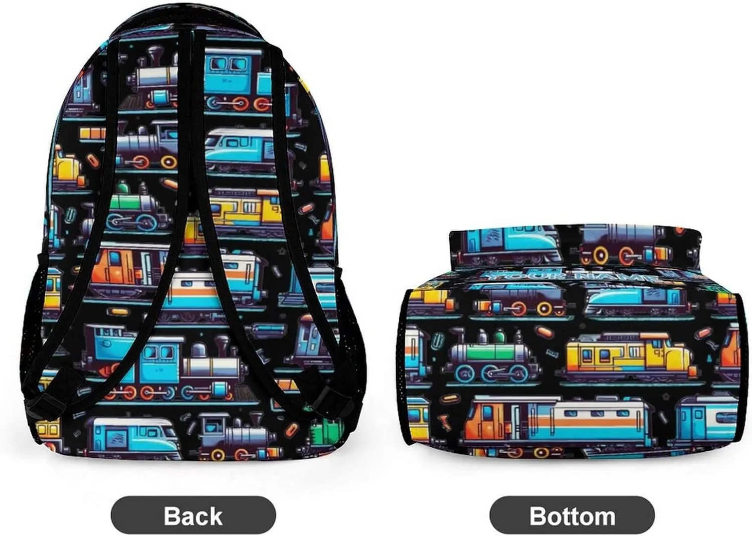 Custom Train School Backpack for Kids Girls Boys, 16 Inch Cute Train Themed Bookbag, Personalized School Backpack for Students Children, Lightweight, Large Capacity