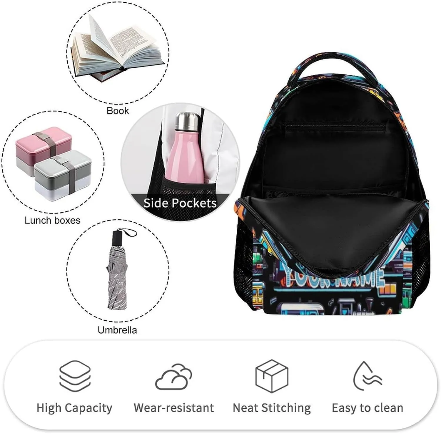Custom Train School Backpack for Kids Girls Boys, 16 Inch Cute Train Themed Bookbag, Personalized School Backpack for Students Children, Lightweight, Large Capacity
