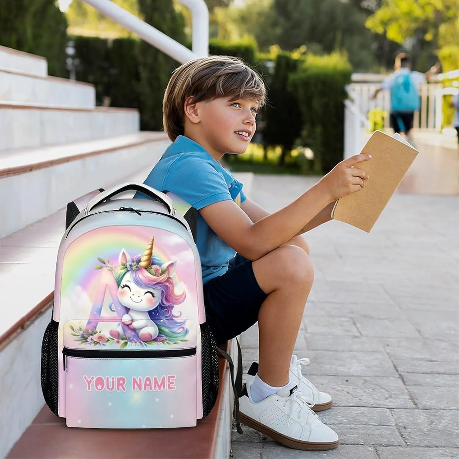 Custom Unicorn Backpack, Cute Kids Backpack, Lightweight Preschool Unicorn Monogram Bookbag for Girls Age 3-10, Kids Book Bag Elementary