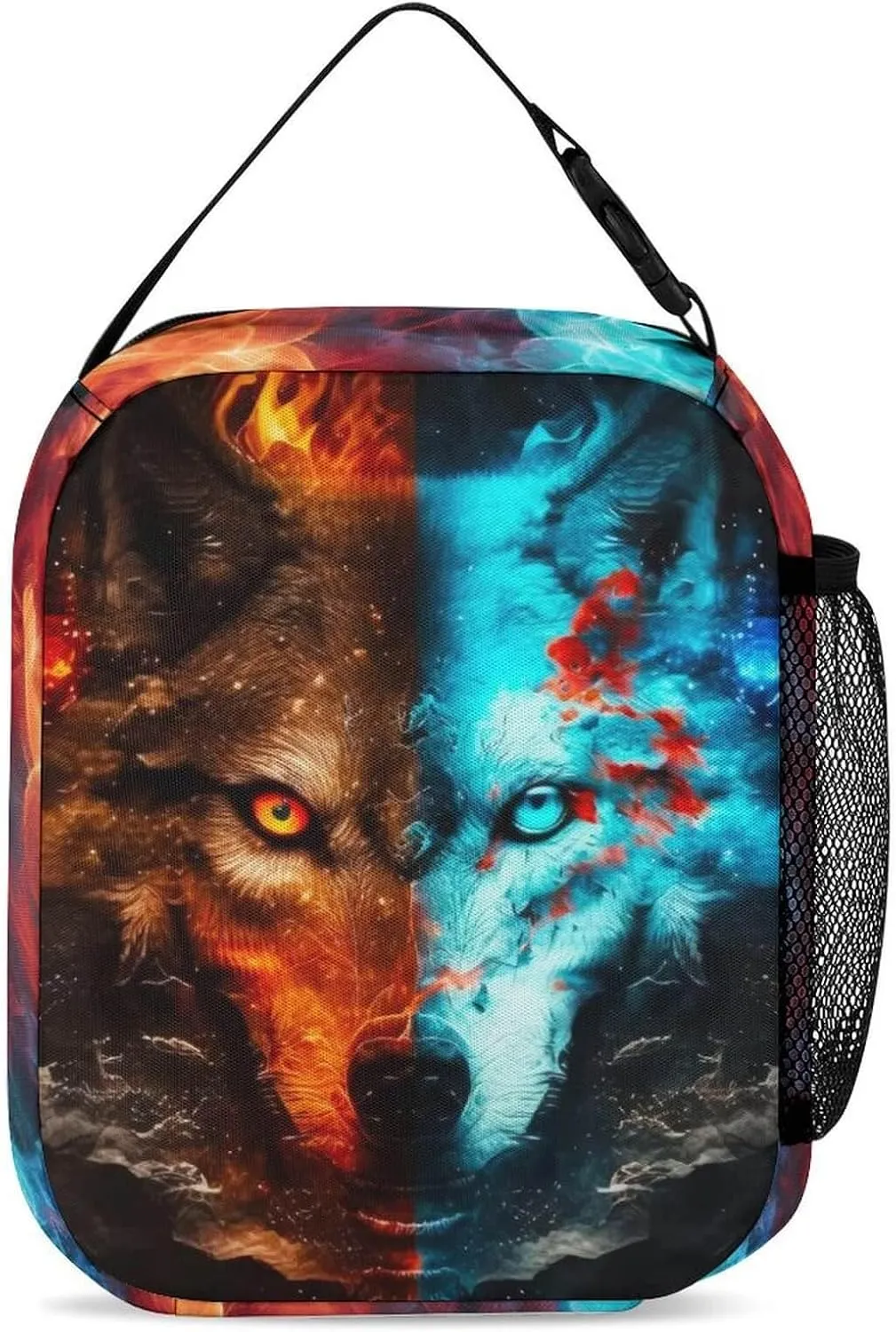 Custom Wolf Backpack with Lunch Box & Pencil Case for Kids Girls Boys School, 16 Inch Cute Wolf Bookbag, School Backpack for Students Children, Lightweight, Large Capacity