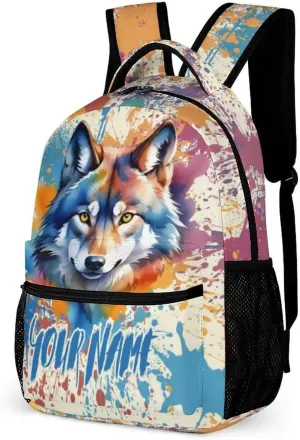 Custom Wolf School Backpack for Kids Girls Boys, 16 Inch Cute Wolf Themed Bookbag, Personalized School Backpack for Students Children, Lightweight, Large Capacity