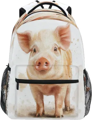 Cute Backpack for Teacher Nurse Fashion Vintage Daypacks with Chest Strap for Business Work College Travel Trip Beauty Miniature Pig White