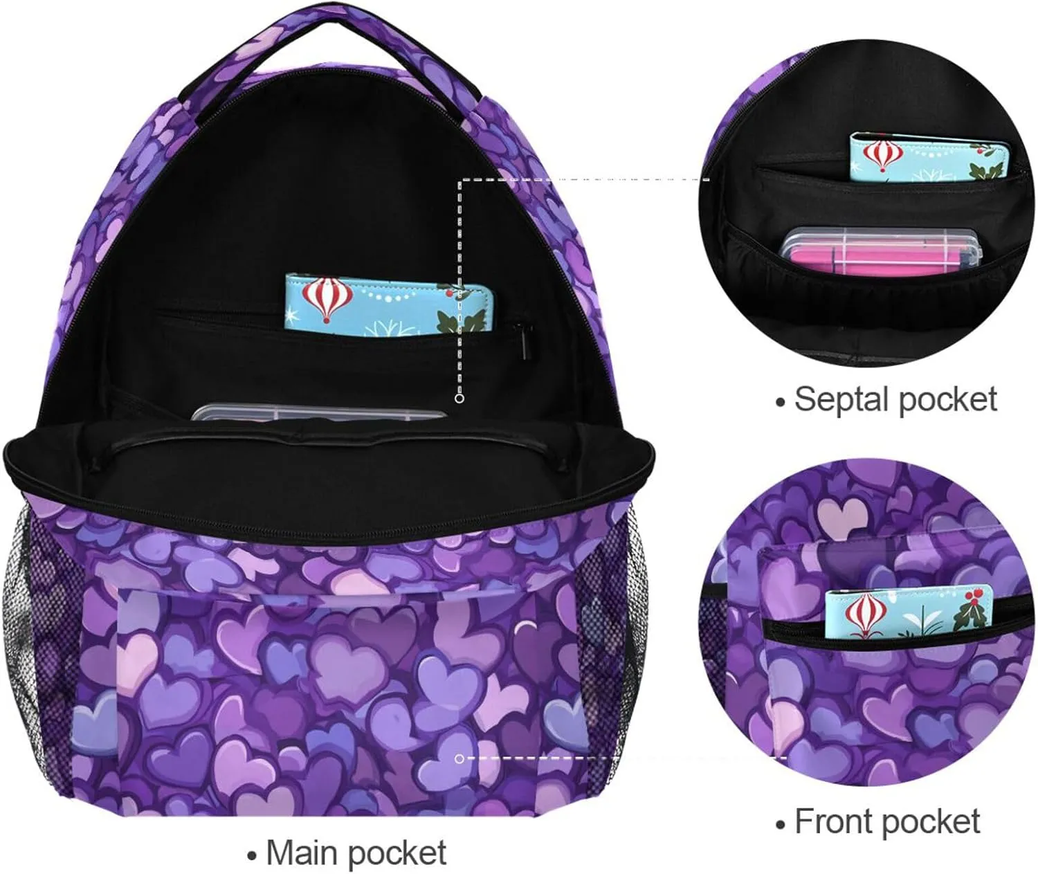 Cute Backpack for Teens Boys Girls Fashion Stylish Travel Bags with Chest Strap for College Work Purple Heart Day National Flag