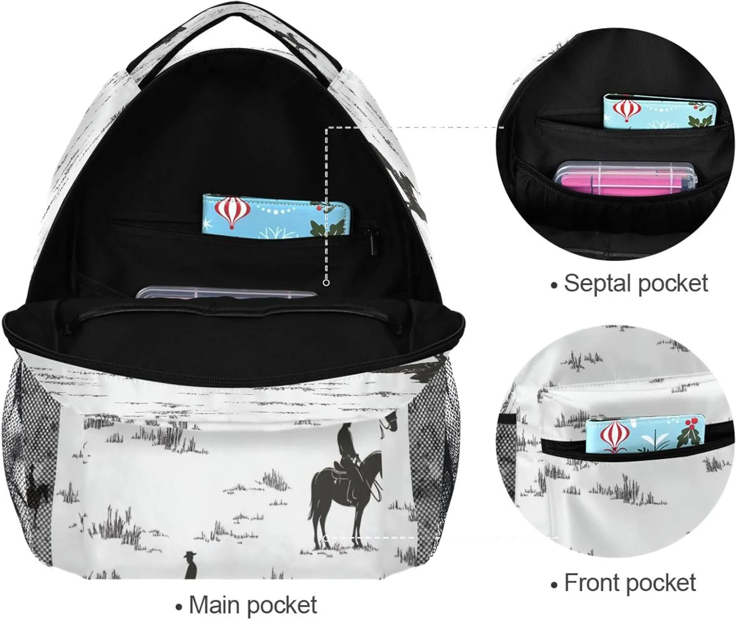 Cute Backpack for Unisex Adult Waterproof Laptop Bookbag with Chest Strap for Travel Trip Western Cowboy Horse Cowgirl