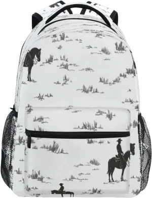 Cute Backpack for Unisex Adult Waterproof Laptop Bookbag with Chest Strap for Travel Trip Western Cowboy Horse Cowgirl