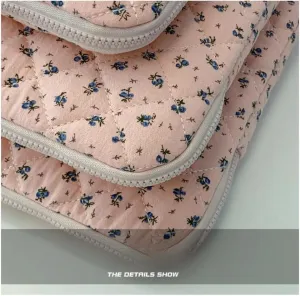 Cute Floral Laptop Sleeve Coquette Quilted Puffy Carrying Tablet Case Fairycore Protective Pouch for Notebook Tablet (Blue Floral,15inch)