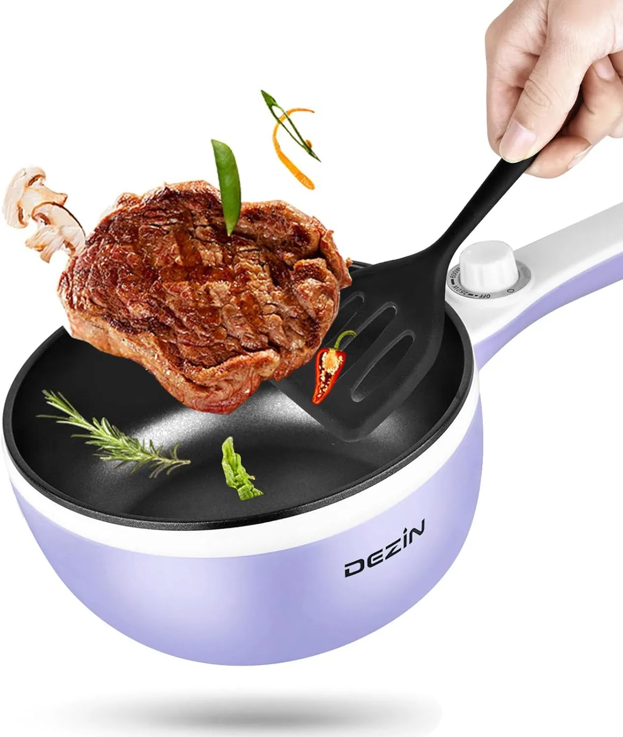Dezin Hot Pot Electric with Steamer Upgraded, Non-Stick Sauté Pan, Rapid Noodles Electric Pot, 1.5L Mini Pot for Steak, Egg, Fried Rice, Ramen, Oatmeal, Soup with Power Adjustment