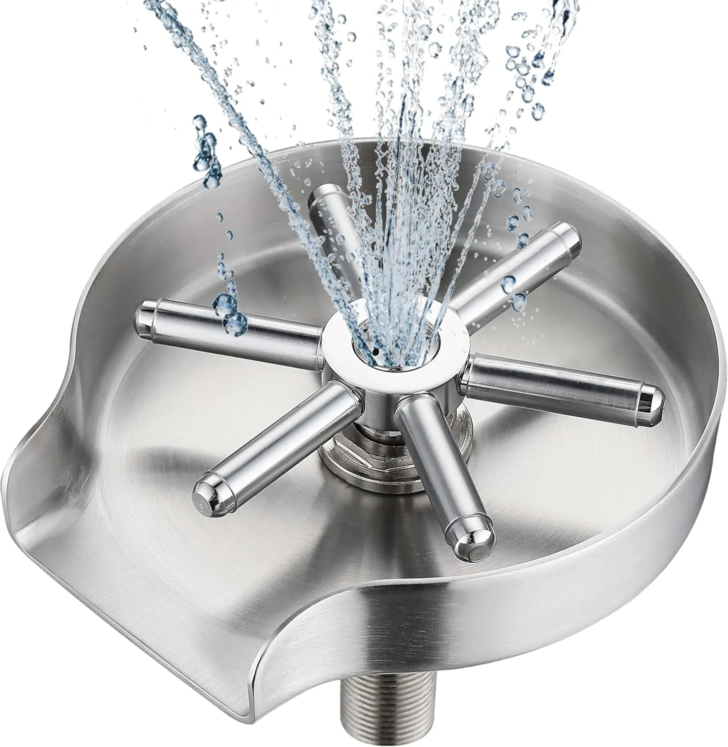 Dorence Stainless Steel Glass Rinser w/Nickel - Metal Kitchen Sink Cup Washer - 360 Degree Rotating Quick Cleaning for Glasses & Bottle - Natural Steel w/Black Handle, Anti-Rust - 4.5"Lx4.5"Wx3.4"H