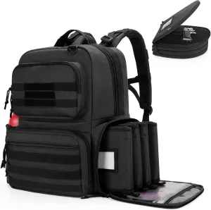DSLEAF Tactical Pistol Backpack with 4 Pistol Cases, Gun Backpack for Handgun with 17x Magazine Slots for Hunting and Shooting