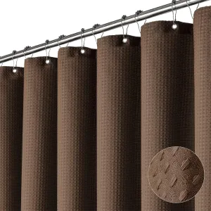 Dynamene Brown Fabric Shower Curtain - Waffle Weave Textured Heavy Duty Cloth, 256GSM Hotel Luxury Weighted Bath Curtain Set with 12 Plastic Hooks, for Bathroom, 72x72, Brown